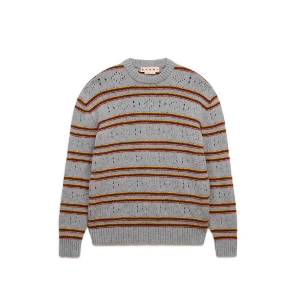 Marni Men Grey Cashmere Open-Knit Sweater